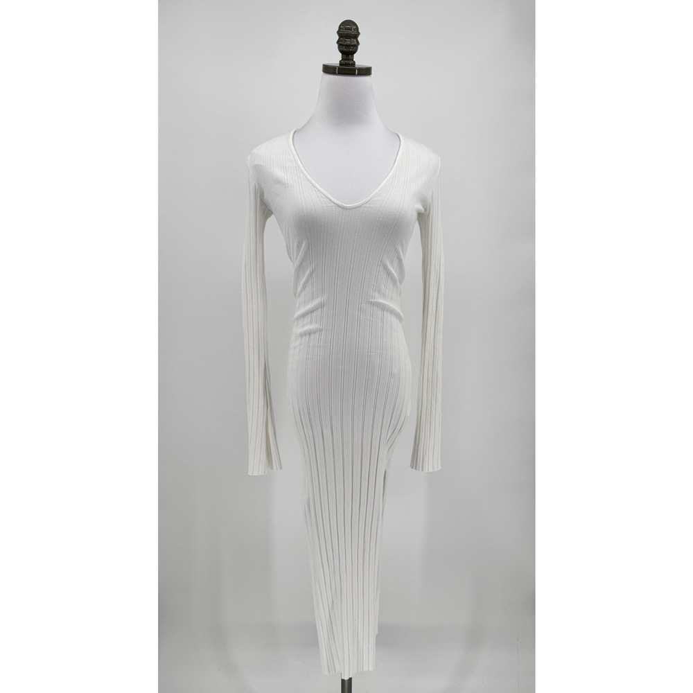 Michael Costello x Revolve White Ribbed Gemma Midi Bodycon Dress Sz S